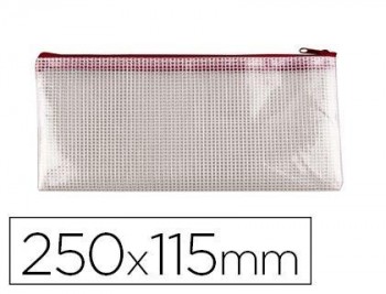 Bolsa multiusos q-connect malla cheque 250x115 mm apertura superior con cremallera rojo