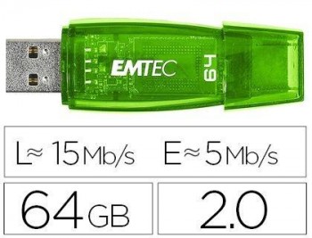 MEMORIA USB EMTEC 64GB 2.0 FLASH COLOR VERDE