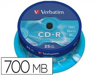 CD-R VERBATIM 700MB 52X 80MIN TARRINA 25 UNIDADES