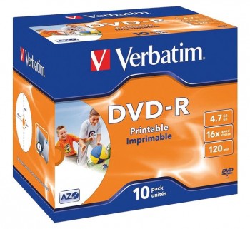 DVD-R VERBATIM IMPRIMIBLE 4,7GB 16X 120MIN PACK 10 UDS