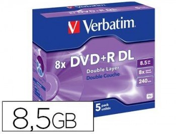 DVD+R DOBLE CAPA VERBATIM 8,5GB 8X 240MIN PACK 5 UDS