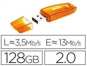 MEMORIA USB EMTEC 128GB 2.0 FLASH COLOR NARANJA