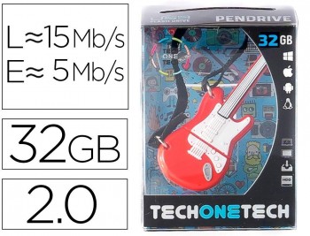 MEMORIA USB TECHONETECH 32GB 2.0 FLASH GUITARRA RED