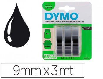 CINTA DYMO D3 IMPRESION RELIEVE 9MMX3M NEGRO PACK 3 UNIDADES