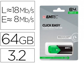 MEMORIA USB EMTEC 64GB 3.2 CLICK EASY COLOR VERDE