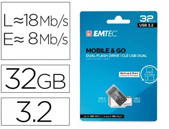 MEMORIA USB EMTEC 32GB 3.2 DUAL MOBILE & GO TYPE-C