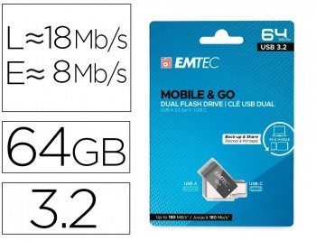 MEMORIA USB EMTEC 64GB 3.2 DUAL MOBILE & GO TYPE-C