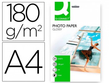 PAPEL FOTO GLOSSY DINA4 180GR Q-CONNECT PACK 20HOJAS