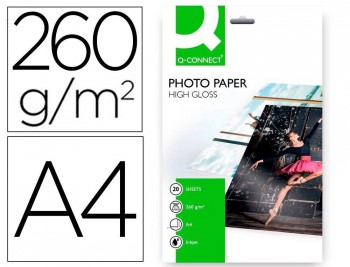 PAPEL FOTO GLOSSY DINA4 260GR Q-CONNECT PACK 20HOJAS