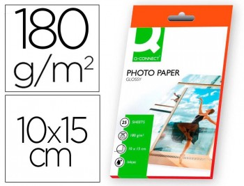 PAPEL FOTO GLOSSY 10X15CM 180GR Q-CONNECT PACK 25HOJAS