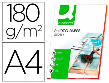 PAPEL FOTO GLOSSY 180GR Q-CONNECT PACK 50HOJAS