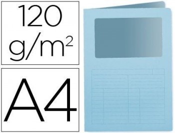 Subcarpeta cartulina q-connect din a4 azul con ventana transparente 120 gr - pack 50 und