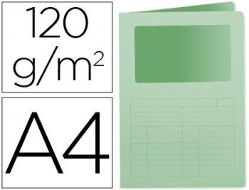 Subcarpeta cartulina q-connect din a4 verde con ventana transparente 120 gr - pack 50 und