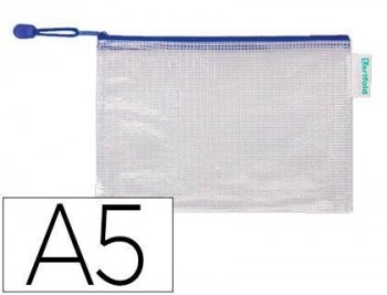 Bolsa multiusos tarifold pvc din a5 apertura superior con cremallera portaboligrafo y correa azul