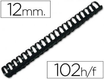 Canutillo q-connect redondo 12 mm plastico negro capacidad 102 hojas caja de 100 unidades