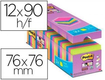 NOTAS POST-IT SUPER STICKY 76X76 MM 90H C/SURTIDOS PACK 21+3
