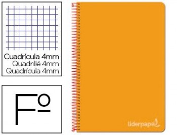 Cuaderno espiral liderpapel folio witty tapa dura 80h 75gr cuadro 4mm con margen color naranja