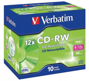 VERBATIM PACK 10U CD-RW 4-12X JEWEL CASE 43148